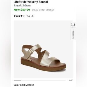 Lifestride women’s sz 8 gold sandal NEW